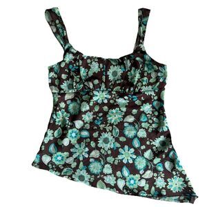 Vintage Self Esteem Floral Satin 90s Y2K Milkmaid Tank Top Womens Large Babydoll